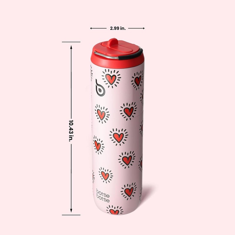 bottle bottle Insulated Water Bottle 24oz with Straw Lid and Handle for Sports Travel Gym Stainless Steel Water Bottles Double-Wall Vacuum Metal Leak Proof BPA-Free (HeartBeats) - Image 4