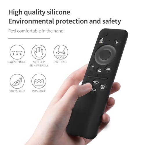 AKSHFETH Silicone Cover for 5.59 Inch Samsung BN59-01455a BN59-01432J Samsung Solar Cell Remote Control Cover 2023 8K Neo QLED HDR Smart TV Silicone Case (Black) - Image 3