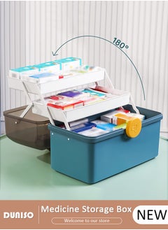 DUNISO Family Medicine Storage Box Container, 3 Layers Folding First Aid Box Organizer with Locking Lid Handle, Multipurpose Durable Craft Tool Case Plastic Professional Emergency Bin for Home Travel Car Camping Office  - Image 1