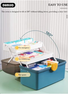 DUNISO Family Medicine Storage Box Container, 3 Layers Folding First Aid Box Organizer with Locking Lid Handle, Multipurpose Durable Craft Tool Case Plastic Professional Emergency Bin for Home Travel Car Camping Office  - Image 2