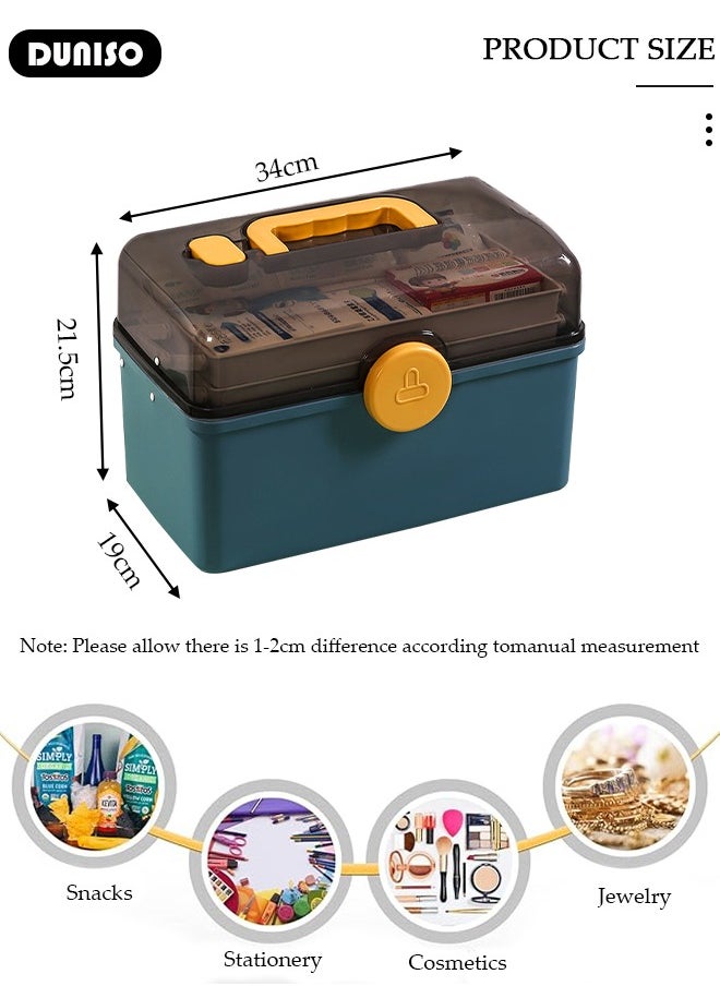 DUNISO Family Medicine Storage Box Container, 3 Layers Folding First Aid Box Organizer with Locking Lid Handle, Multipurpose Durable Craft Tool Case Plastic Professional Emergency Bin for Home Travel Car Camping Office  - Image 4