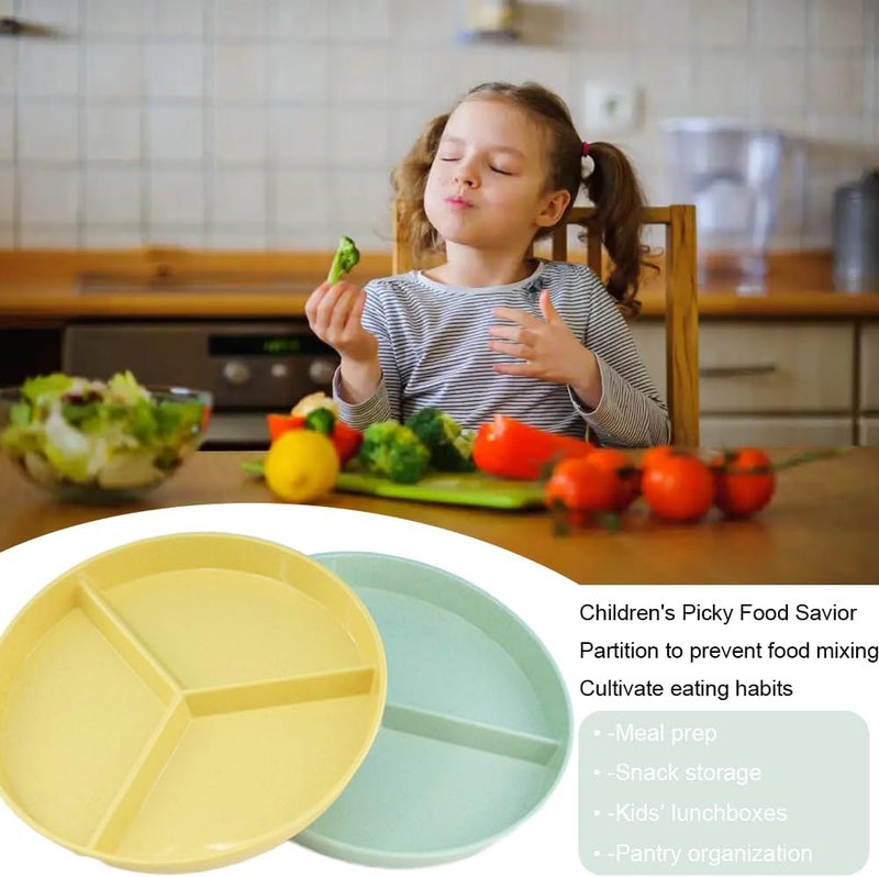 falichchch 96Inch Multicolor Wheat Straw Divided Plates  9PCs Unbreakable 3Compartment Plates for Portion Control  Healthy Eating Microwave  Dishwasher Safe  EcoFriendly  Reusable - Image 5