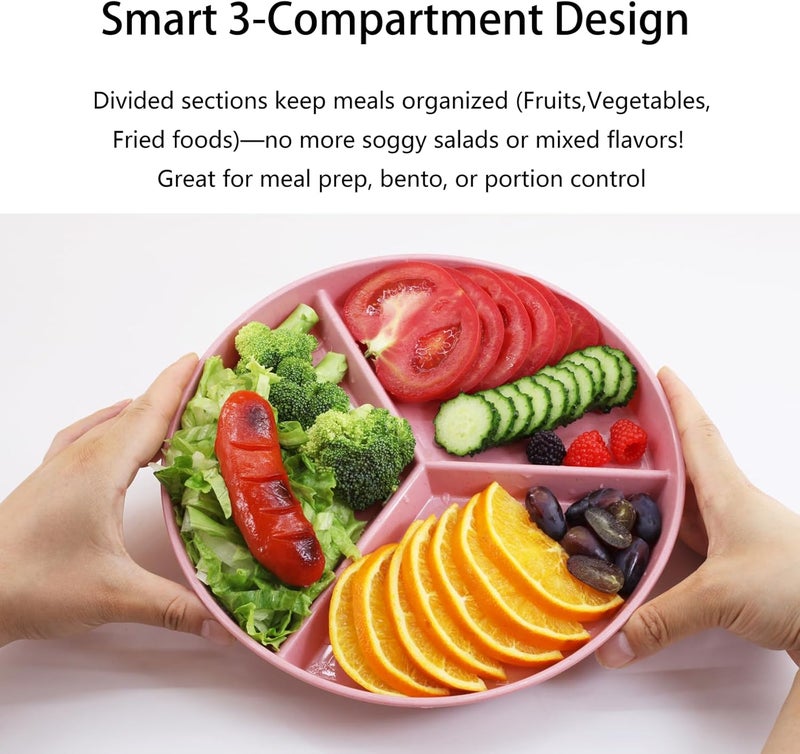 falichchch 96Inch Multicolor Wheat Straw Divided Plates  9PCs Unbreakable 3Compartment Plates for Portion Control  Healthy Eating Microwave  Dishwasher Safe  EcoFriendly  Reusable - Image 2