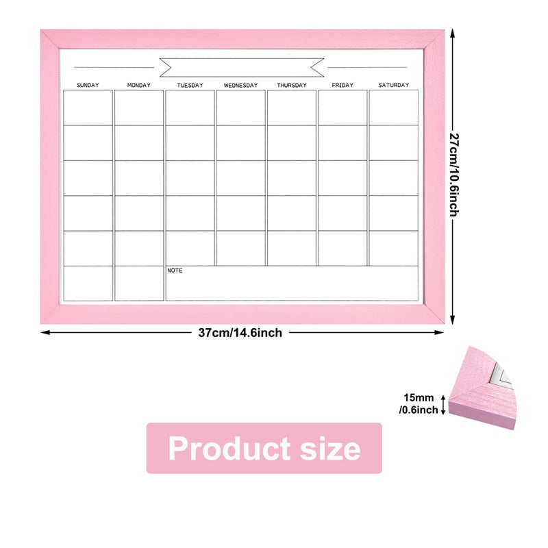 TORASO Dry Erase Monthly Calendar Board, Magnetic Whiteboard for Wall, Office/School/Home, Solid Wood Pink Frame Hanging Board 10.5"x 14.5"(YL-Pink-2737-B) - Image 2