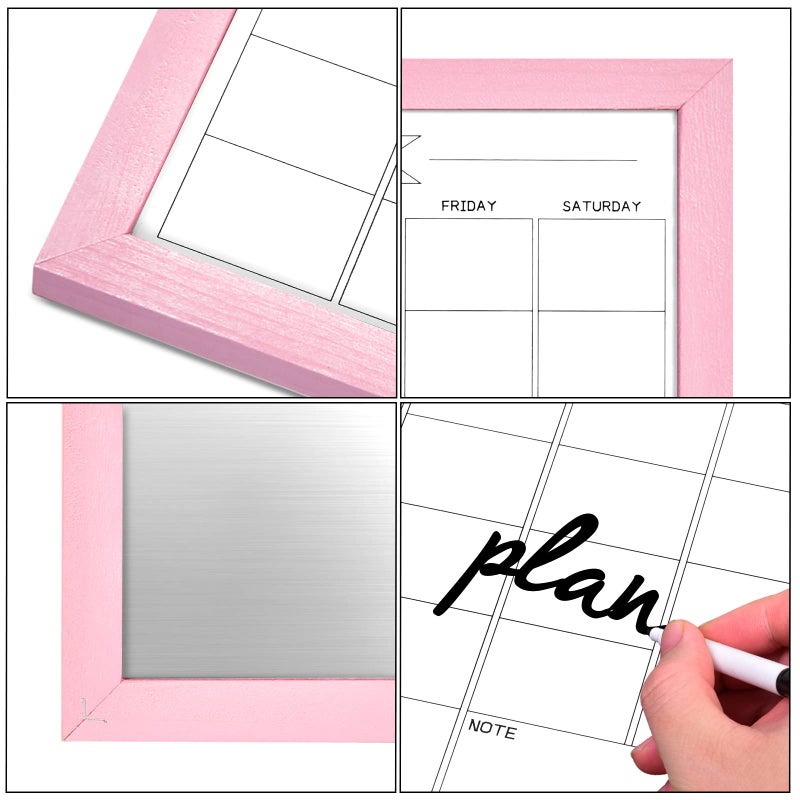 TORASO Dry Erase Monthly Calendar Board, Magnetic Whiteboard for Wall, Office/School/Home, Solid Wood Pink Frame Hanging Board 10.5"x 14.5"(YL-Pink-2737-B) - Image 3