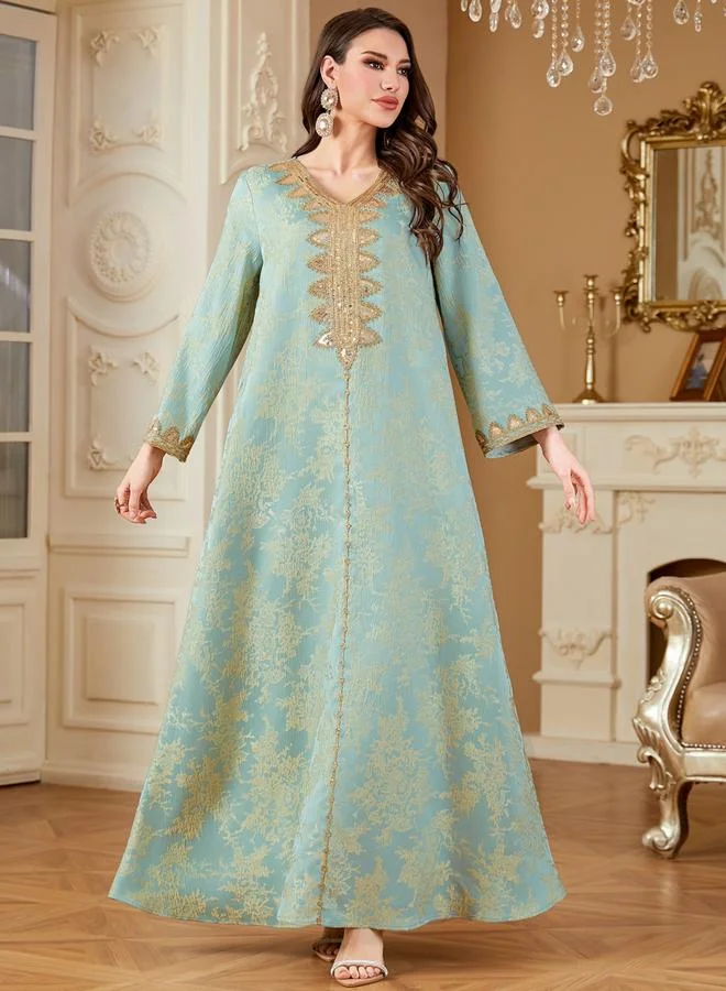 تايك تو جلابية بتفاصيل رقعة ترتر وقماش بارز الملمس