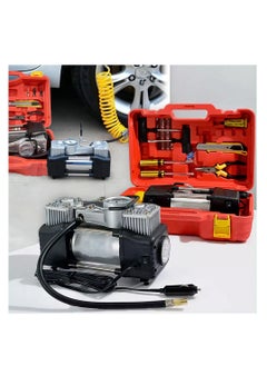 HEXAR BOHAO Tire Inflator Heavy Duty Double Cylinders with LED Light, Car Tyre Repair Accessories with Hard Shell Case, Metal 12V Air Compressor Pump 100PSI with Adapter for Car, SUV Tires, Bikes  - Image 1