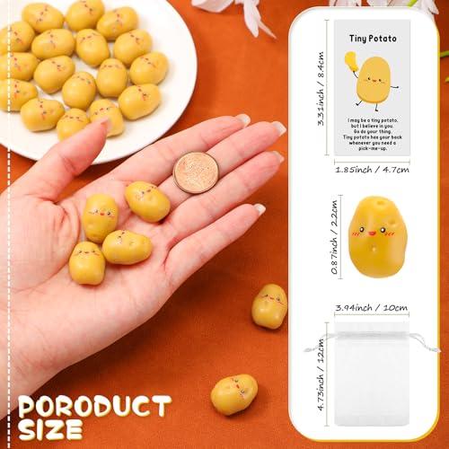 Huwena 100 Sets Positive Potato Gift Bulk Resin Cute Realistic Potato with Funny Card Organza Bag Inspirational Support Gift for Thanksgiving Christmas Party Favors Employee Coworker Student Teacher - Image 2