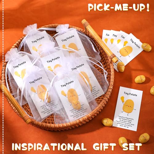 Huwena 100 Sets Positive Potato Gift Bulk Resin Cute Realistic Potato with Funny Card Organza Bag Inspirational Support Gift for Thanksgiving Christmas Party Favors Employee Coworker Student Teacher - Image 5