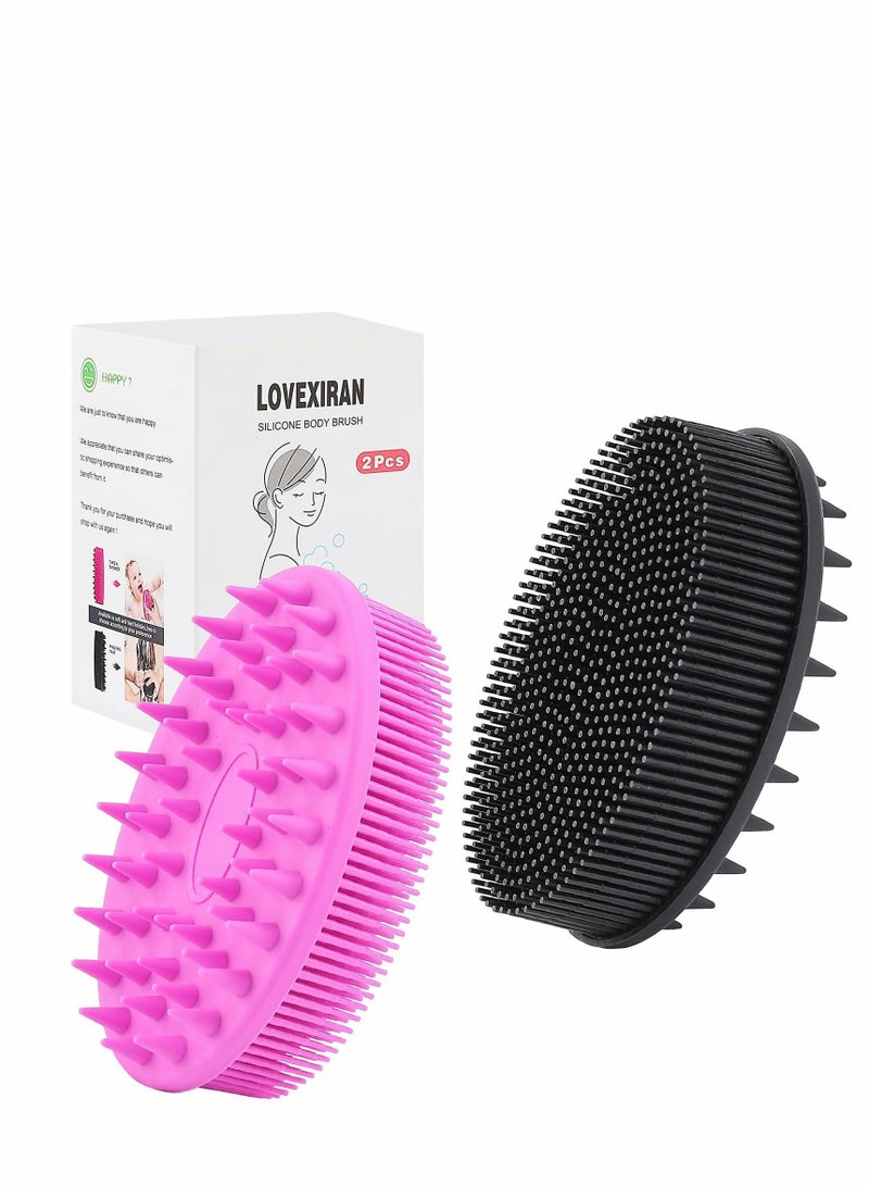 SYOSI 2Pcs Upgrade 2 in 1 Bath and Shampoo Brush, Silicone Body Scrubber for Use in Shower, Exfoliating Body Brush, Premium Silicone Loofah, Head Scrubber, Scalp Massager/Brush, Wet and Dry, Easy to Clean - Image 1