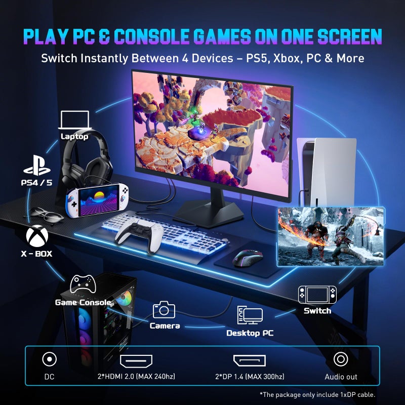 SANSUI Gaming Monitor, 24.5" 300hz 240hz FHD 1080P 1ms FPS PC Monitor Gaming, HDR, FreeSync, DisplayPort x2 HDMI x2, Fast IPS, 120% sRGB, Audio Jack, VESA Support, Desktop Compatible(ES-G25X1 PRO) - Image 5