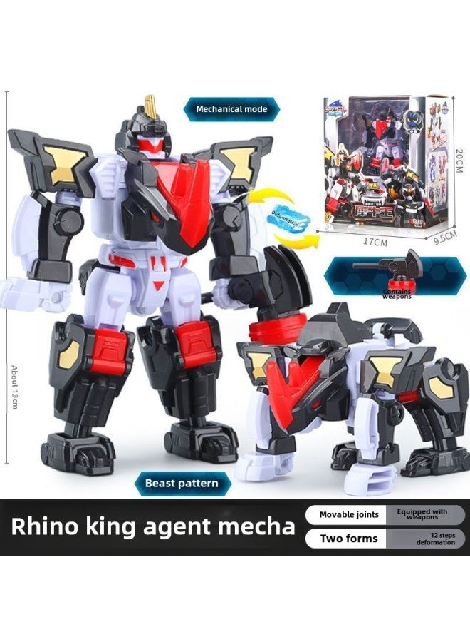 لعبة التحول العميل الصغير هدية للأولاد Madness Lion King Mecha Fusion Dinosaur Super Beast King Power ثلاثة في واحد اللون: The Rhino King Xiao Ao The Beast King Mecha - Image 1
