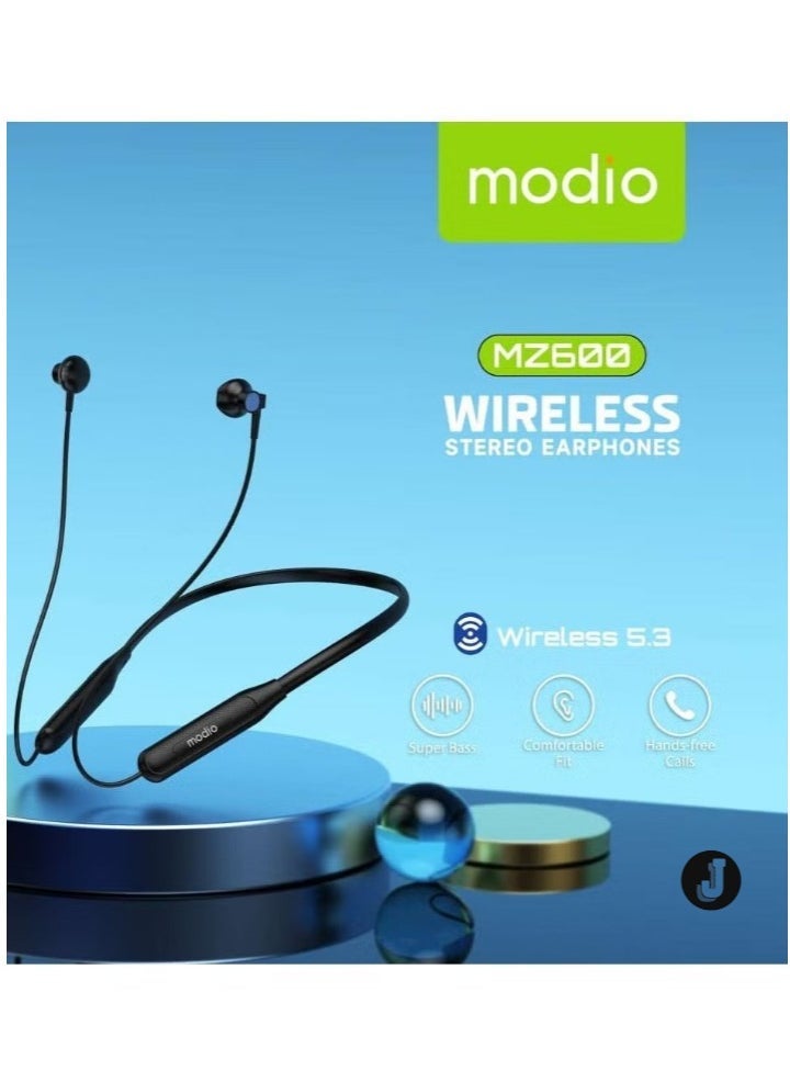 JAJEEK "2024 Modio MZ600 Wireless Stereo Neckband Earphones – Bluetooth 5.3, Super Bass, 15-Hour Battery Life, Comfortable Fit (Black)" - Image 4