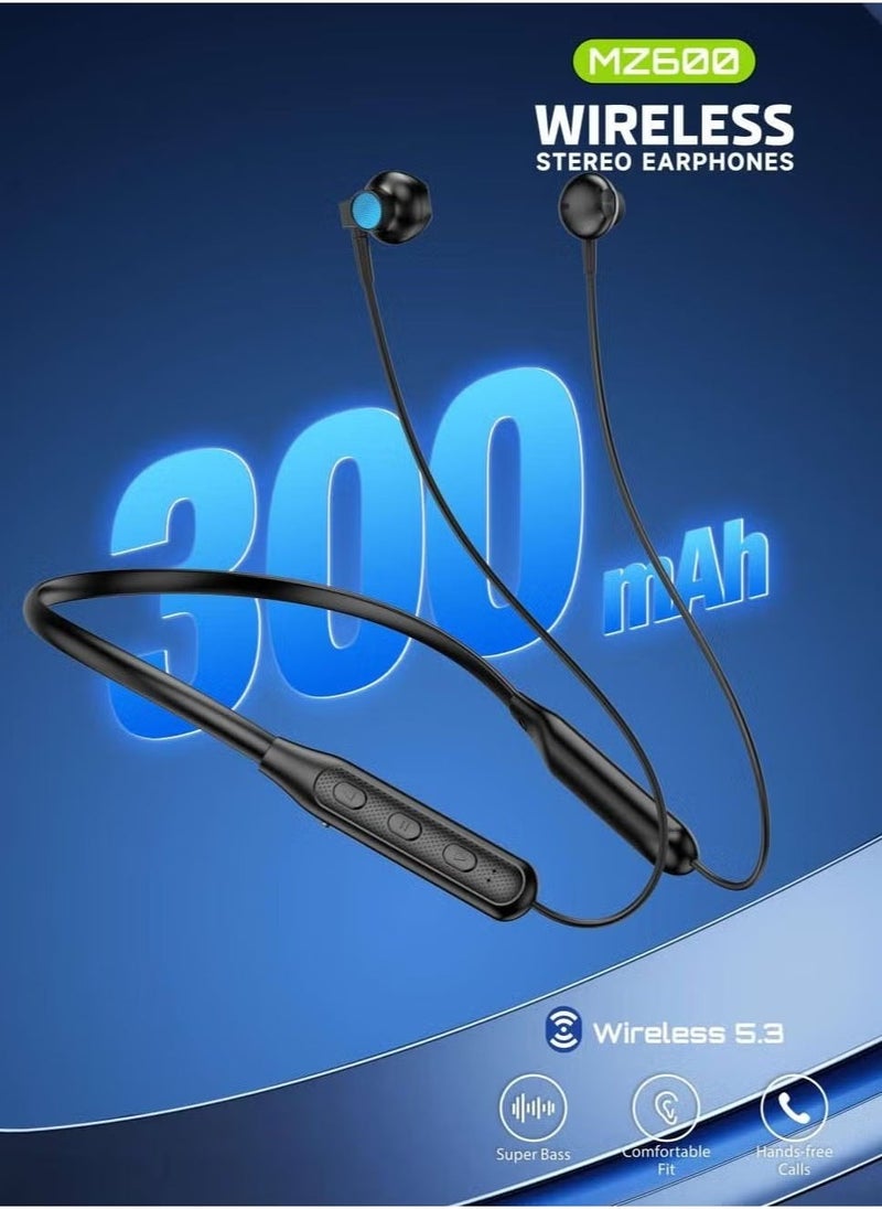 JAJEEK "2024 Modio MZ600 Wireless Stereo Neckband Earphones – Bluetooth 5.3, Super Bass, 15-Hour Battery Life, Comfortable Fit (Black)" - Image 5
