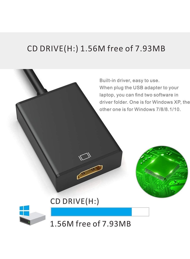 erorex Usb to Hdmi Adapter, USB 3.0/2.0 to HDMI 1080p Video Graphics Cable Converter with Audio for PC Laptop Projector  - Image 3