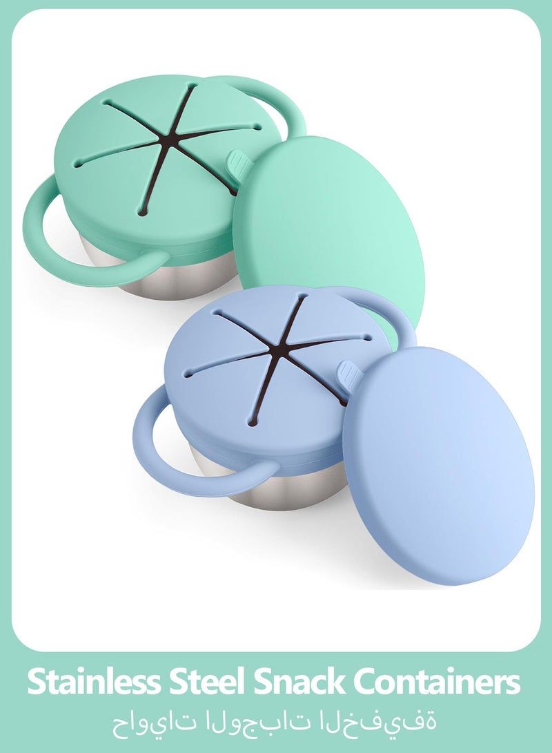 2 Pack Stainless Steel Snack Containers for Kids with Spill-Proof Silicone Lids & Handles - 3-in-1 Baby Snack Cups, No-Spill Toddler Snack Box, Perfect for On-the-Go Healthy Eating - Image 1