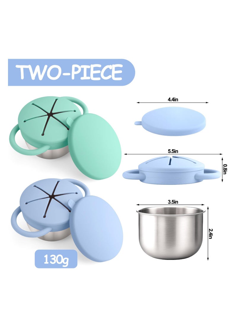 2 Pack Stainless Steel Snack Containers for Kids with Spill-Proof Silicone Lids & Handles - 3-in-1 Baby Snack Cups, No-Spill Toddler Snack Box, Perfect for On-the-Go Healthy Eating - Image 2