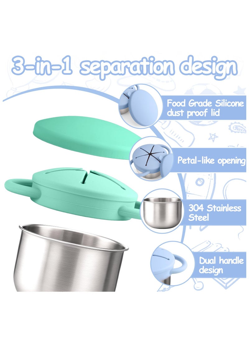 2 Pack Stainless Steel Snack Containers for Kids with Spill-Proof Silicone Lids & Handles - 3-in-1 Baby Snack Cups, No-Spill Toddler Snack Box, Perfect for On-the-Go Healthy Eating - Image 3