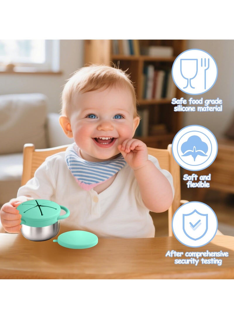 2 Pack Stainless Steel Snack Containers for Kids with Spill-Proof Silicone Lids & Handles - 3-in-1 Baby Snack Cups, No-Spill Toddler Snack Box, Perfect for On-the-Go Healthy Eating - Image 4