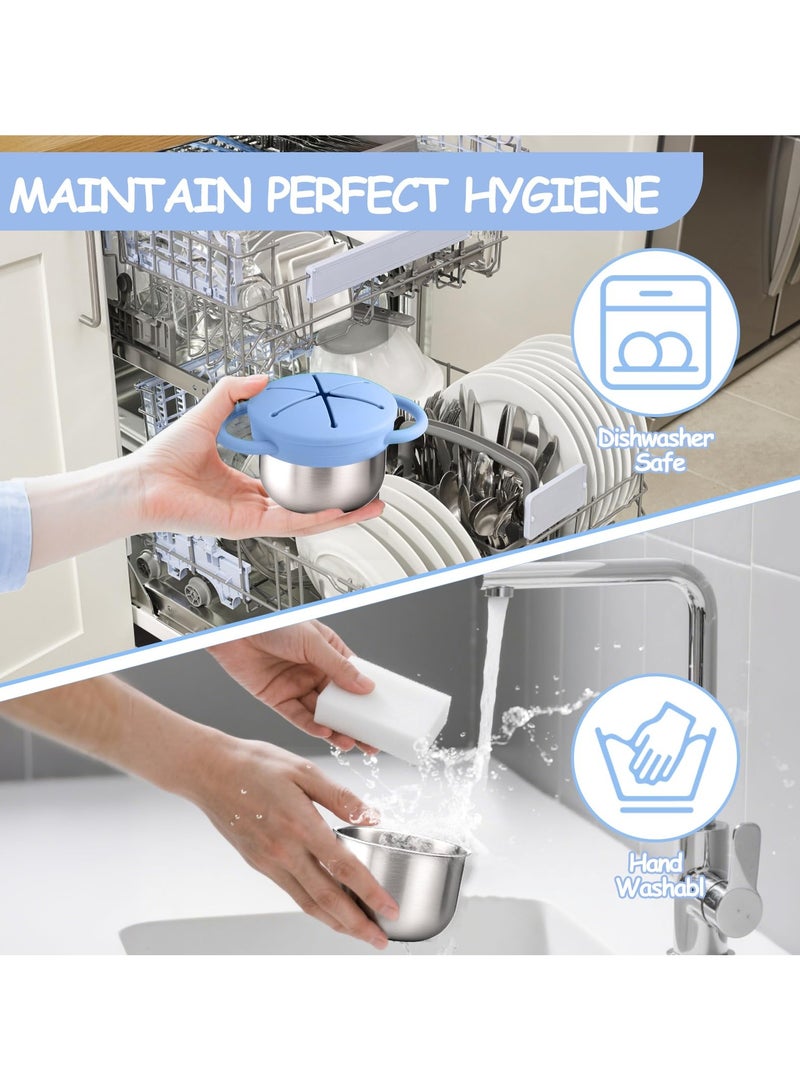 2 Pack Stainless Steel Snack Containers for Kids with Spill-Proof Silicone Lids & Handles - 3-in-1 Baby Snack Cups, No-Spill Toddler Snack Box, Perfect for On-the-Go Healthy Eating - Image 5