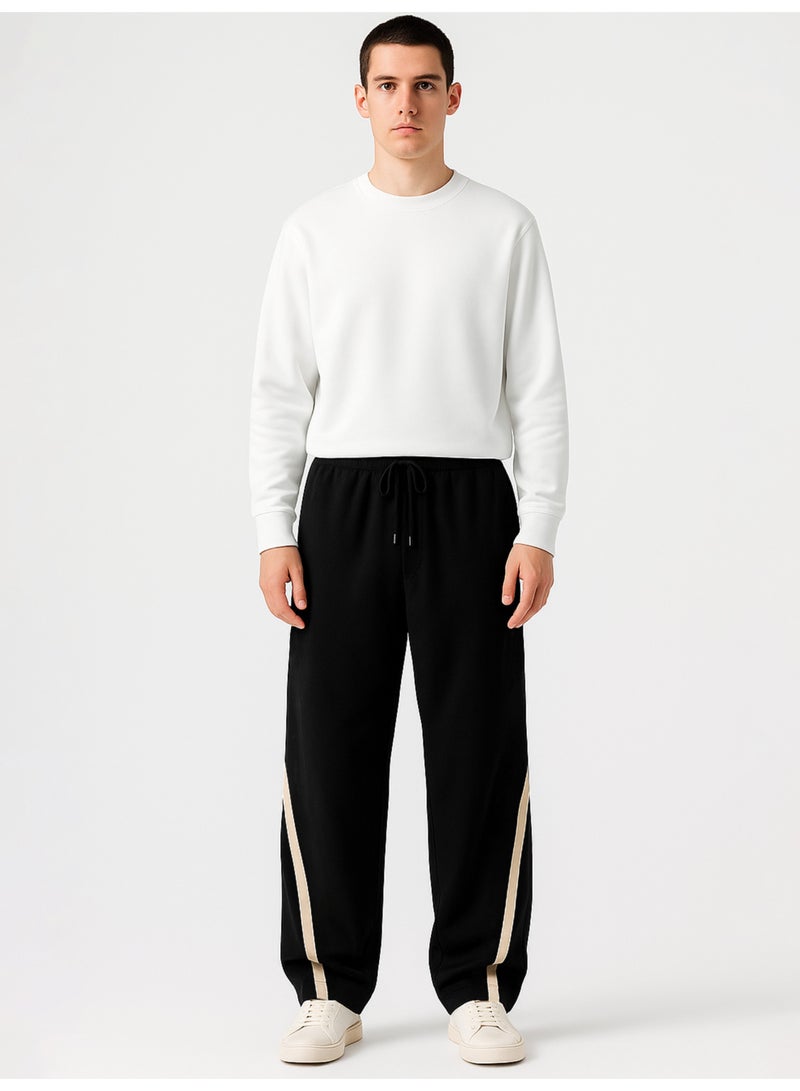 Maniac Mens Piping Black and Biscuit Cotton Baggy Trackpant - Image 5