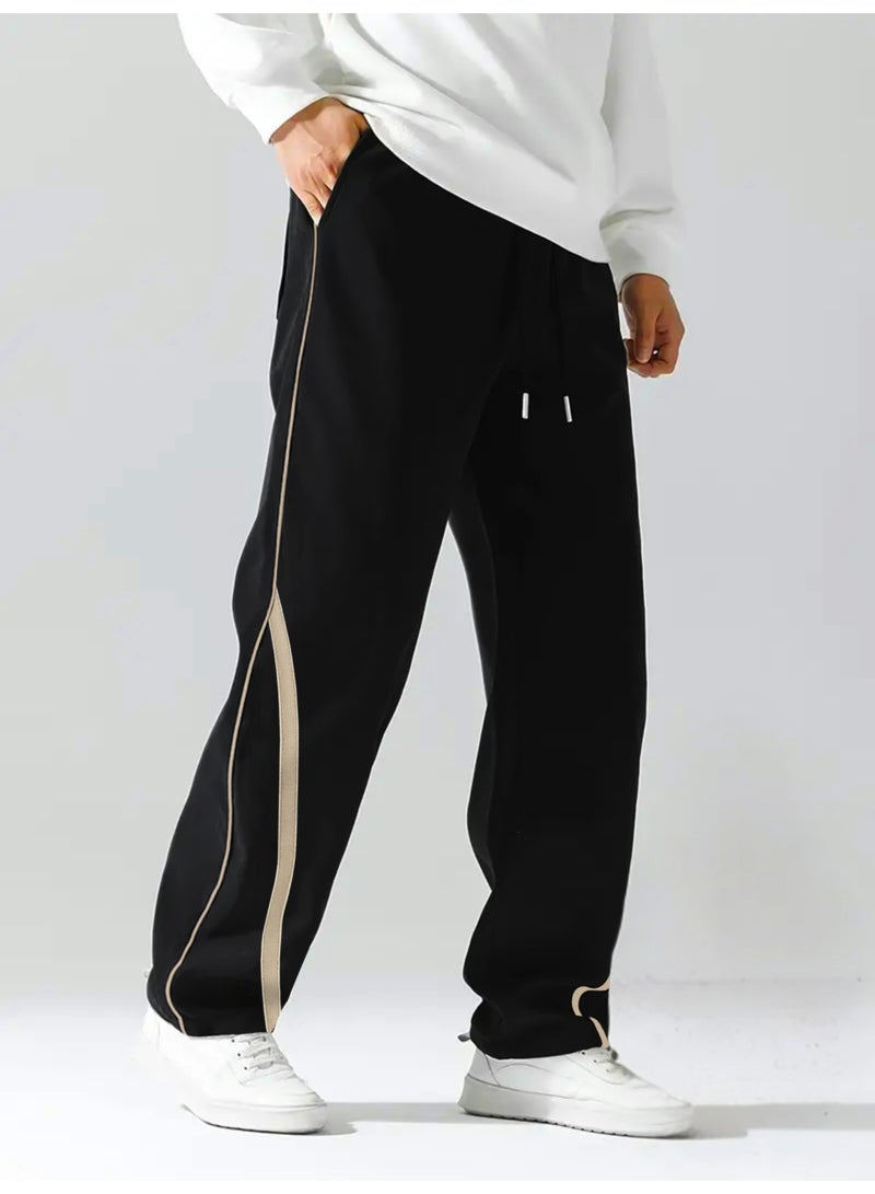 Maniac Mens Piping Black and Biscuit Cotton Baggy Trackpant - Image 3
