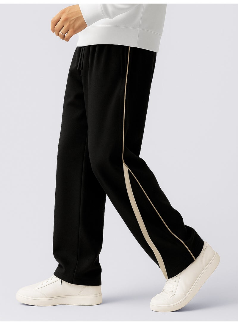 Maniac Mens Piping Black and Biscuit Cotton Baggy Trackpant - Image 2