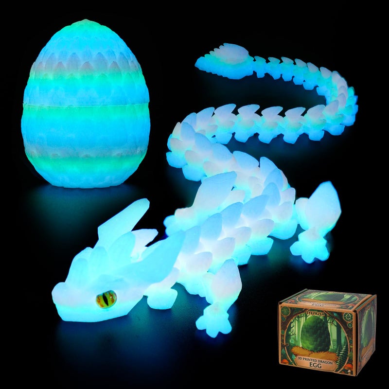 SYEFKJSA 3D Printed Dragon Eggs with Dragon Inside - 12Inch,Articulated Fidget 3D Printed Animals, Interesting Decorative Gift, Easter Basket Essentials Stuffers (Glow in the Dark) - Image 1