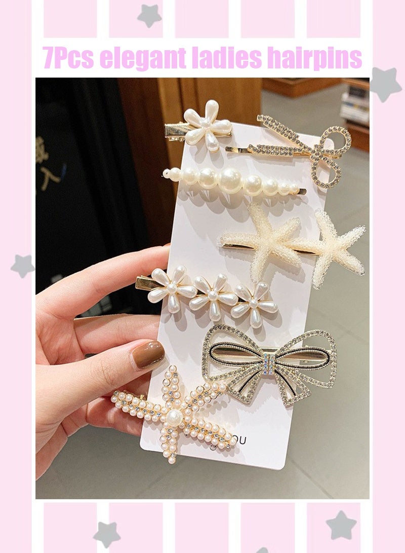 7Pcs elegant ladies’ hair accessories featuring floral square-shaped dresses are very beautiful. Luxurious hair clips and charming white hairpins. - Image 1