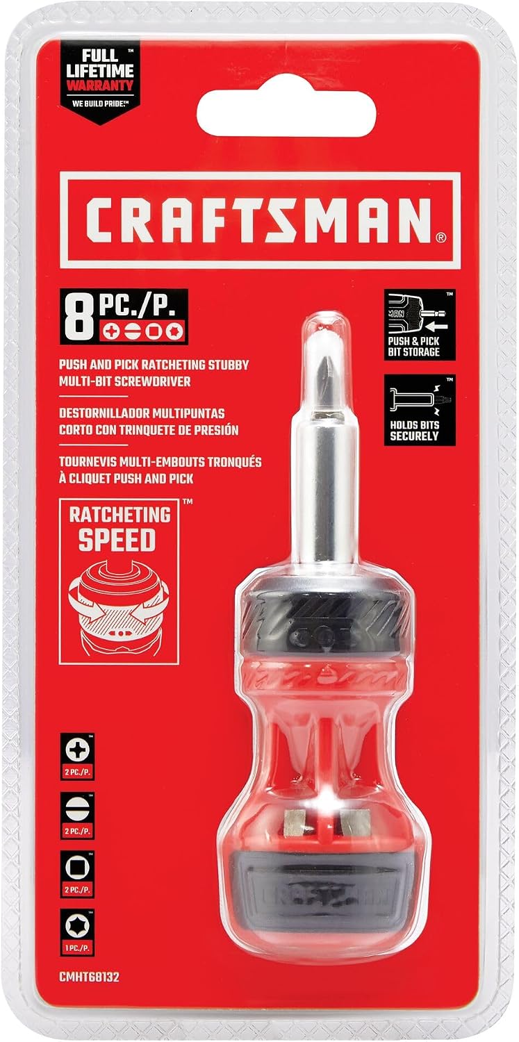 CRAFTSMAN Ratcheting Screwdriver Stubby Push-n-Pick Set with Multi-Bits, 8 Piece - Image 4