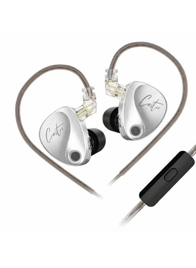 KZ Castor Harman Target Version IEM In-Ear Earphones – Dual Dynamic Drivers (10mm + 8mm), Tunable Sound with 4 Adjustment Switches (16 Profiles), Noise Isolating, 3.5mm, 0.75mm 2-Pin, Silver With Mic - Image 1