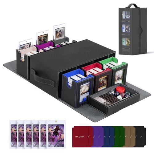 UAONO Commander Deck Box for MTG 6Deck Modular Card Case with Dice Tray Hold 600 Doublesleeved Cards Removable Trading Cards Storage Box with 35PT Magnetic Card Holders for TCG Multicolour - Image 1