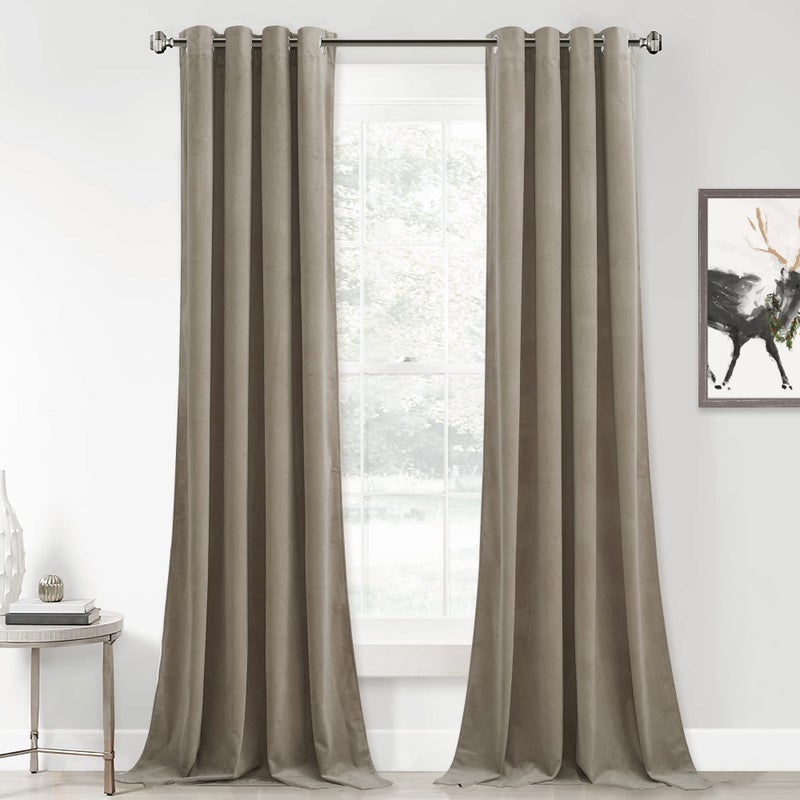 StangH Camel Beige Velvet Curtains for Bedroom  Blackout Thermal Insulated Grommet Window Covering for French DoorLiving RoomFoyer Door W52 x L84 2 Panels