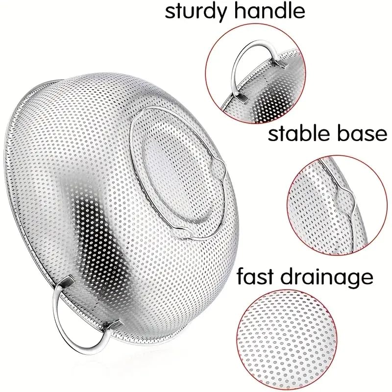 Jolfay Multipurpose Stainless Steel Colander - 31 CM Food Strainer Basket for Washing Rice,Fruits,Vegetables and Grains to Filter Pasta Easily in The Kitchen - Bowl Drainer with Handle - Image 5