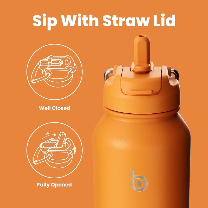 bottle bottle bottlebottle BOTTLE BOTTLE 40 oz sports water bottle stainless steel insulated water bottle with straw and pills holder (orange) - Image 3