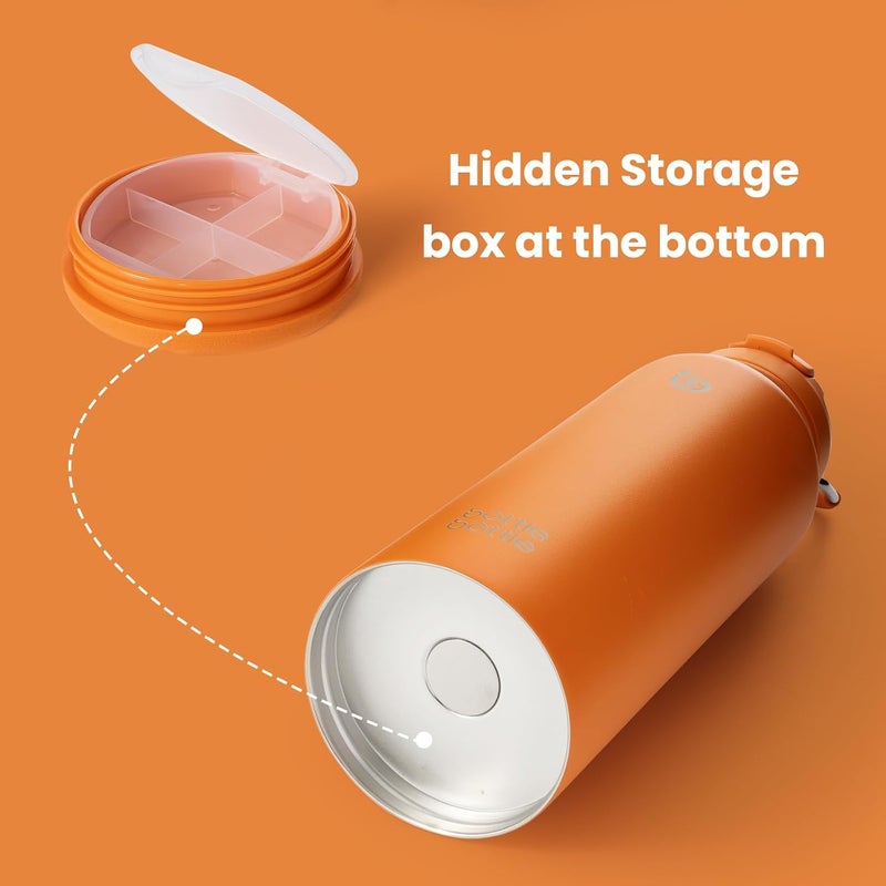 bottle bottle bottlebottle BOTTLE BOTTLE 40 oz sports water bottle stainless steel insulated water bottle with straw and pills holder (orange) - Image 2