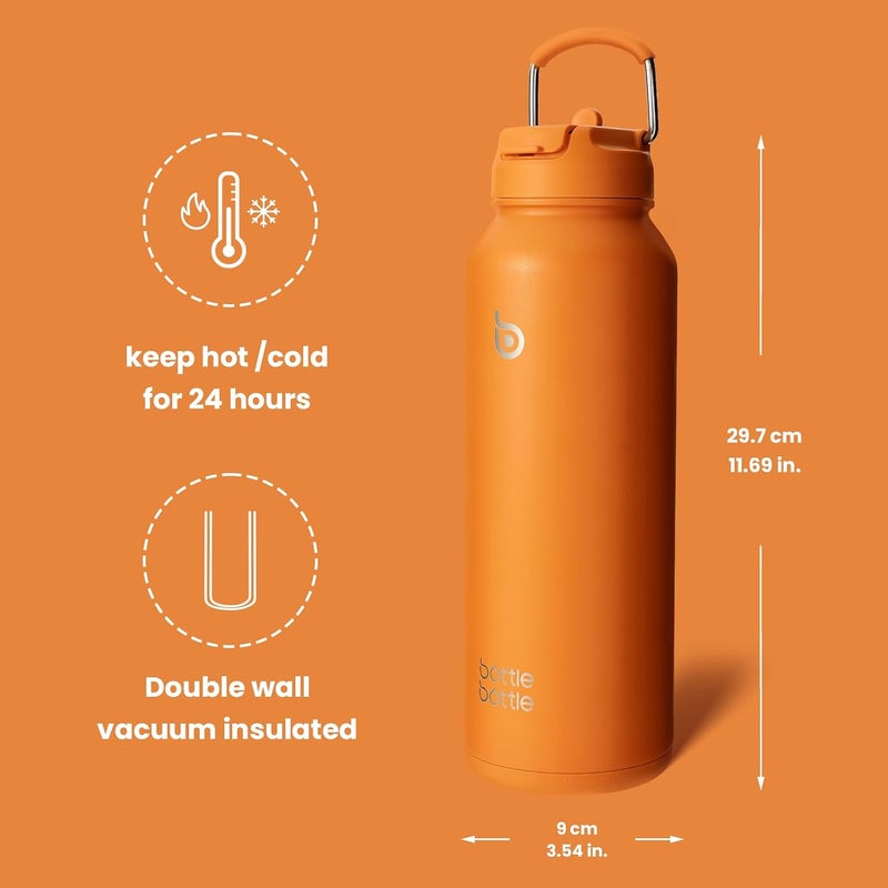 bottle bottle bottlebottle BOTTLE BOTTLE 40 oz sports water bottle stainless steel insulated water bottle with straw and pills holder (orange) - Image 5