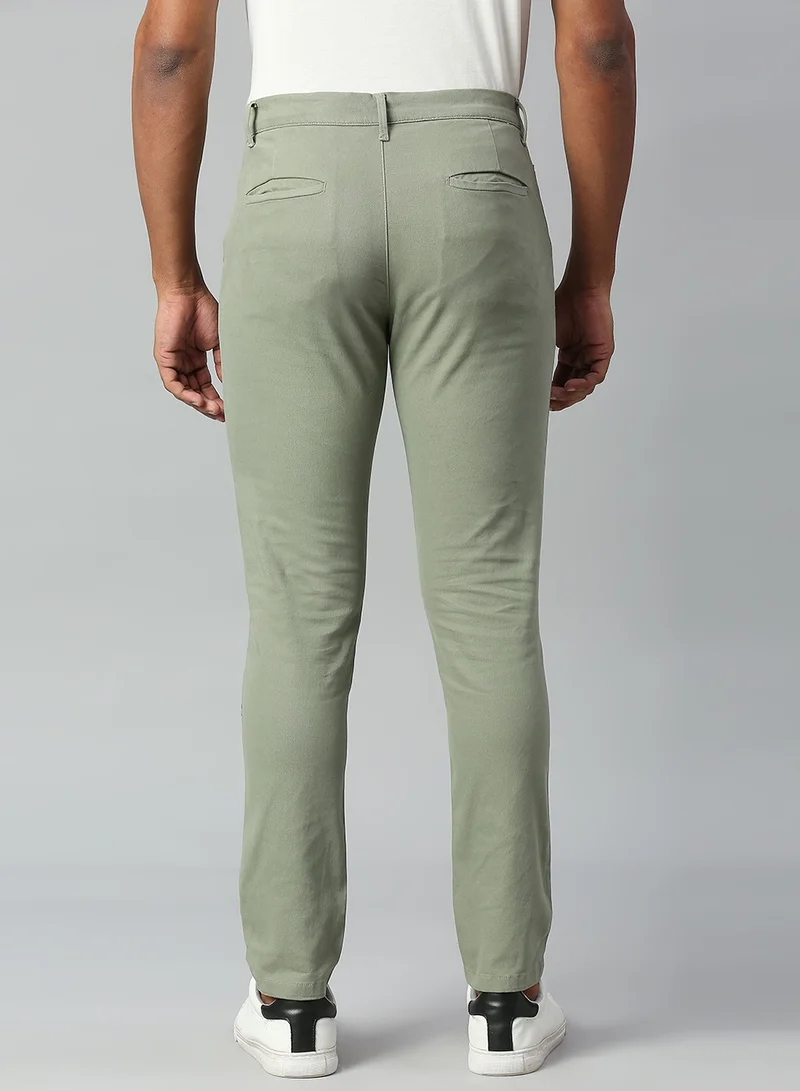 Dennis Lingo Men's Tapered Fit Sage Cotton Chinos - Mid-Rise, Full Length, Button & Zip Closure,