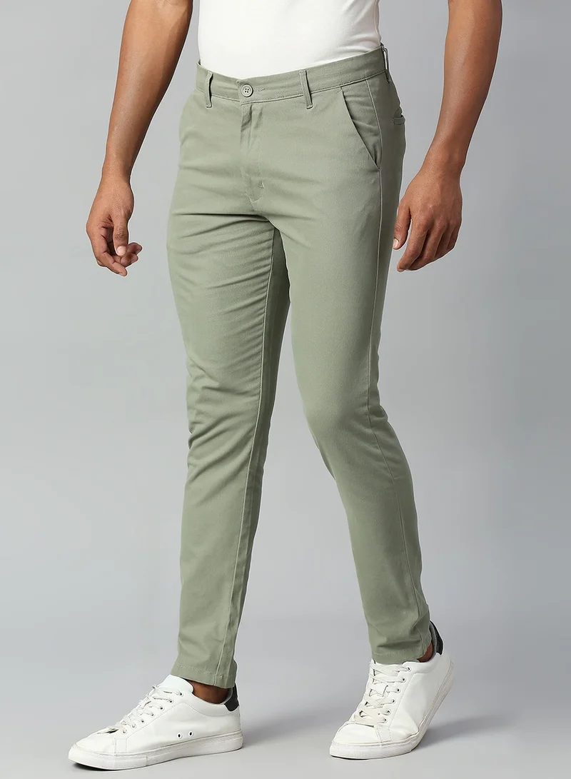 Dennis Lingo Men's Tapered Fit Sage Cotton Chinos - Mid-Rise, Full Length, Button & Zip Closure,