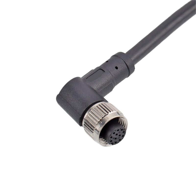 M12 Molded Waterproof Connector Straight Elbow 3P4 pin 5 Hole 8 core 17 core Wiring IP67(M12 3 core C Shaped Elbow Shaped Plug 1 Meter PVC) - Image 1