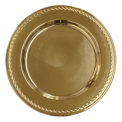 Brightalk 13-Inch Stainless Steel Twist Pattern Charger Plates, 6 Pcs Gold Dinner Plate Chargers, Round Server Ware - Image 1