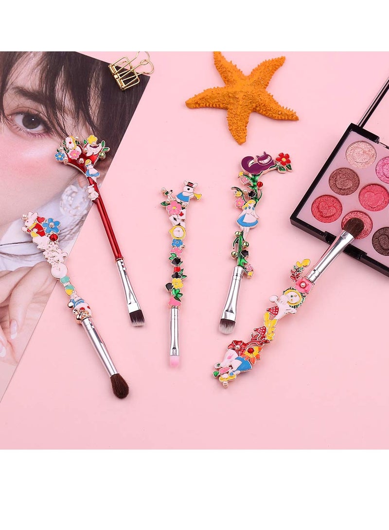 Excefore Alice in Wonderland Makeup Brush Set, 5 Pcs Cartoon Theme Makeup Brushes, with Premium Synthetic Fiber and Metal Handle for Blush, for Blush, Foundation, and Lips, for Girl Women Birthday Gifts - Image 5