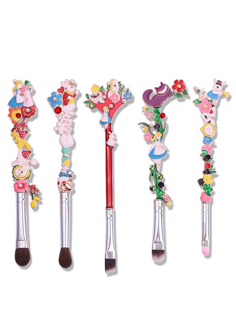 Excefore Alice in Wonderland Makeup Brush Set, 5 Pcs Cartoon Theme Makeup Brushes, with Premium Synthetic Fiber and Metal Handle for Blush, for Blush, Foundation, and Lips, for Girl Women Birthday Gifts - Image 1