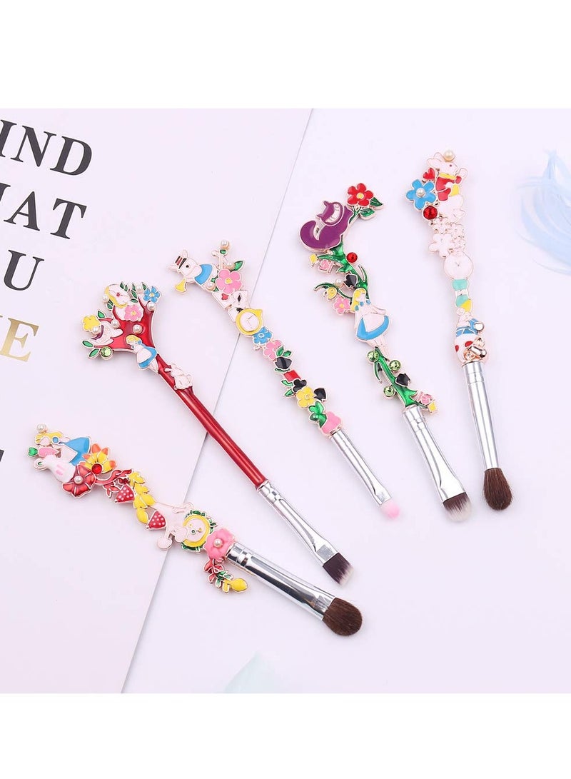 Excefore Alice in Wonderland Makeup Brush Set, 5 Pcs Cartoon Theme Makeup Brushes, with Premium Synthetic Fiber and Metal Handle for Blush, for Blush, Foundation, and Lips, for Girl Women Birthday Gifts - Image 3