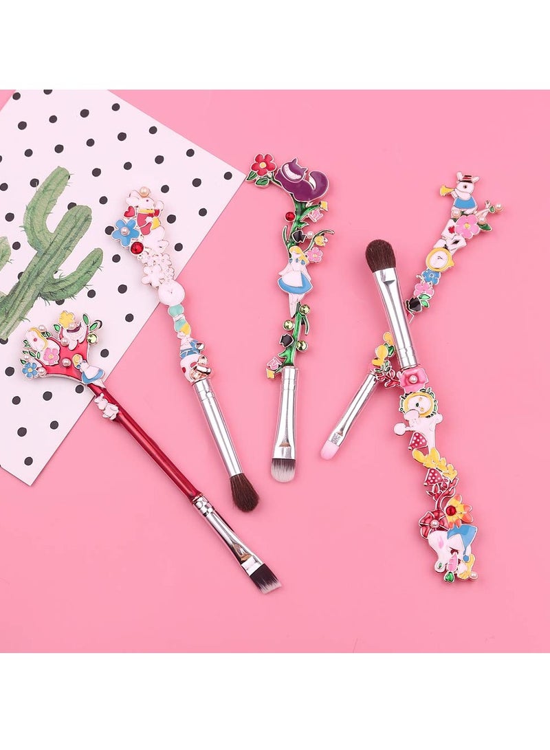 Excefore Alice in Wonderland Makeup Brush Set, 5 Pcs Cartoon Theme Makeup Brushes, with Premium Synthetic Fiber and Metal Handle for Blush, for Blush, Foundation, and Lips, for Girl Women Birthday Gifts - Image 4