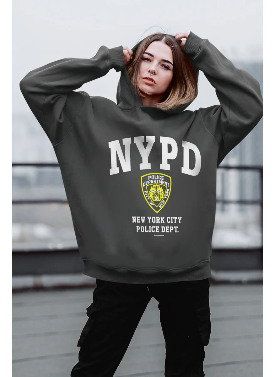 Rock&Roll Nypd Anthracite Oversize Hooded Thick Women's Sweatshirt