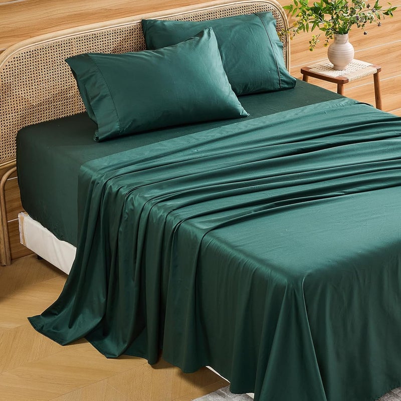 Bedlifes Deep Pocket Sheets 18-24 Inch, California King Size Egyptian Cotton 1000 Thread Count, 4-Piece - Fits Extra Thick Mattresses, Cooling & Breathable (Dark Green) - Image 1
