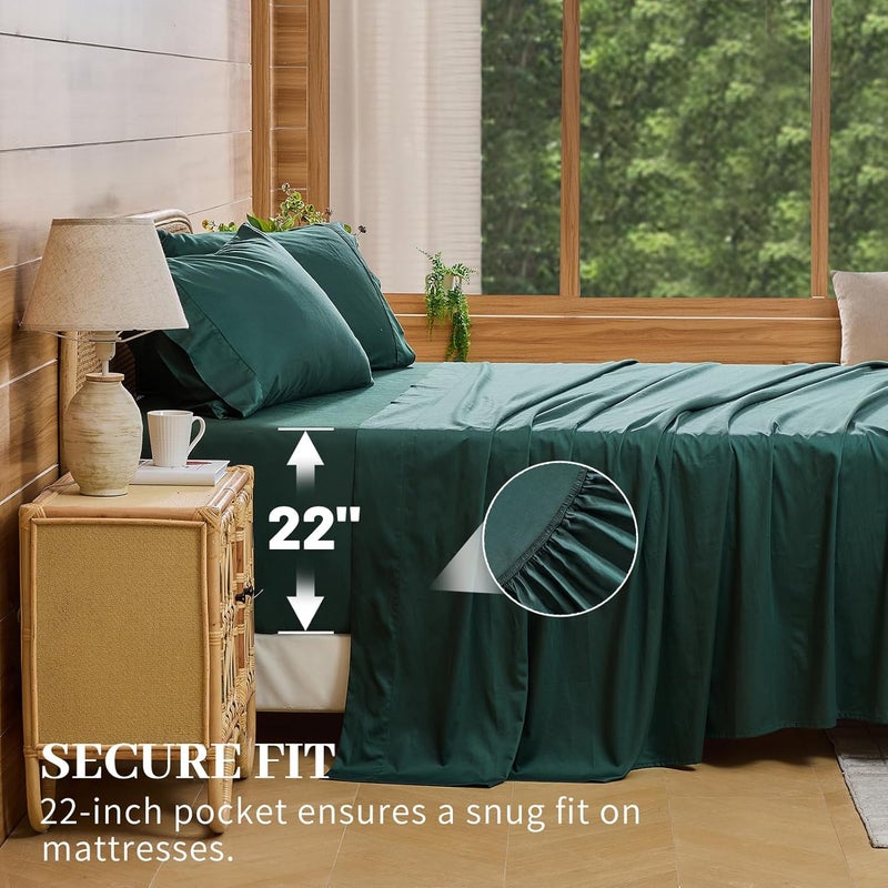 Bedlifes Deep Pocket Sheets 18-24 Inch, California King Size Egyptian Cotton 1000 Thread Count, 4-Piece - Fits Extra Thick Mattresses, Cooling & Breathable (Dark Green) - Image 4