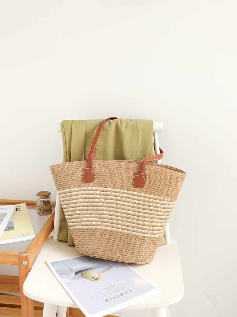 Summer All-Match Single-Shoulder Simple Striped Straw Woven Bag Casual Large Capacity Underarm Woven Bag Lazy Style Women'S Tote Bag - Image 3