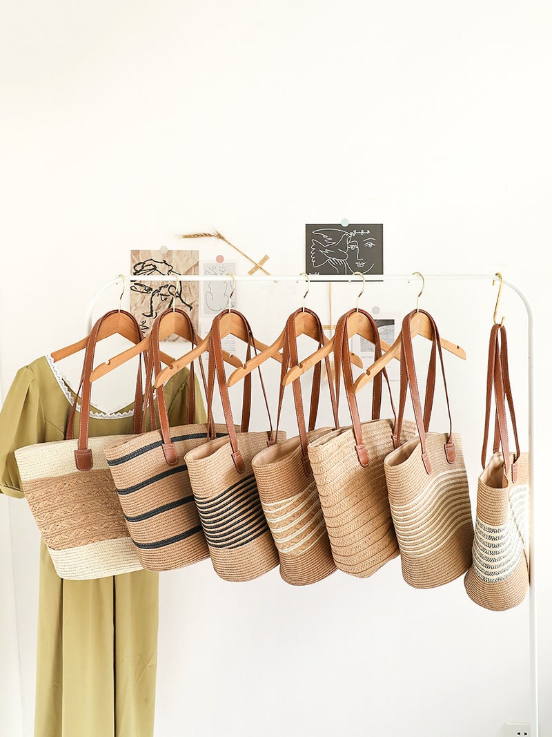 Summer All-Match Single-Shoulder Simple Striped Straw Woven Bag Casual Large Capacity Underarm Woven Bag Lazy Style Women'S Tote Bag - Image 5